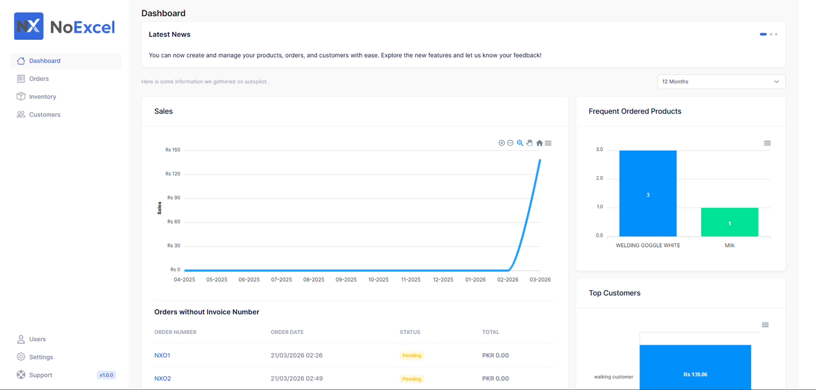 The NoExcel dashboard